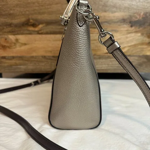 COACH Metallic Leather Prairie Satchel Platinum 87686 Convertible Crossbody $328 - Picture 7 of 12